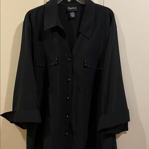 Maggie Barnes elegant Black Button-Up Blouse with rhinestone buttons.